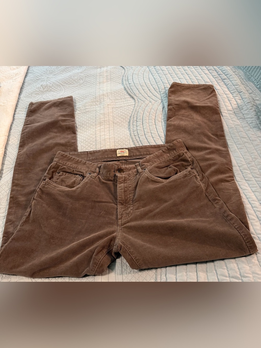 Faherty Men’s Organic Cotton Stretch Corduroy Pants 32 Brown Slim Straight